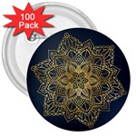 Gold Mandala Floral Ornament Ethnic 3  Buttons (100 pack)  Front