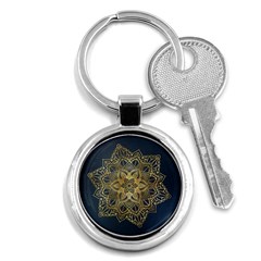 Gold Mandala Floral Ornament Ethnic Key Chains (round)  by Celenk