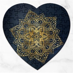 Gold Mandala Floral Ornament Ethnic Jigsaw Puzzle (Heart)