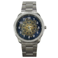 Gold Mandala Floral Ornament Ethnic Sport Metal Watch