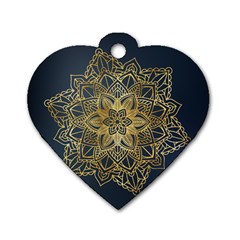 Gold Mandala Floral Ornament Ethnic Dog Tag Heart (Two Sides)