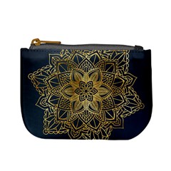 Gold Mandala Floral Ornament Ethnic Mini Coin Purses by Celenk