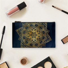 Gold Mandala Floral Ornament Ethnic Cosmetic Bag (Small) 