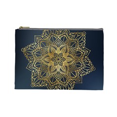 Gold Mandala Floral Ornament Ethnic Cosmetic Bag (Large) 