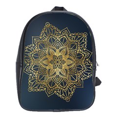 Gold Mandala Floral Ornament Ethnic School Bag (Large)