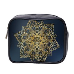 Gold Mandala Floral Ornament Ethnic Mini Toiletries Bag 2-Side