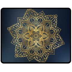 Gold Mandala Floral Ornament Ethnic Fleece Blanket (Medium) 