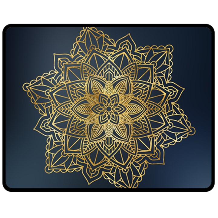 Gold Mandala Floral Ornament Ethnic Fleece Blanket (Medium) 