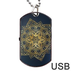 Gold Mandala Floral Ornament Ethnic Dog Tag USB Flash (One Side)