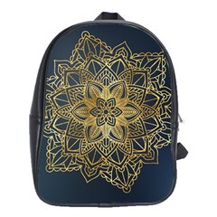 Gold Mandala Floral Ornament Ethnic School Bag (XL)