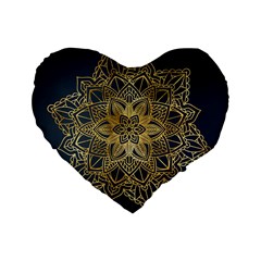 Gold Mandala Floral Ornament Ethnic Standard 16  Premium Heart Shape Cushions