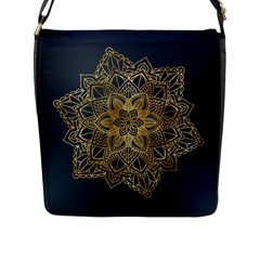 Gold Mandala Floral Ornament Ethnic Flap Messenger Bag (L) 