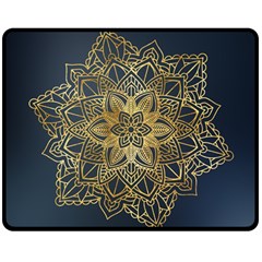 Gold Mandala Floral Ornament Ethnic Double Sided Fleece Blanket (Medium) 