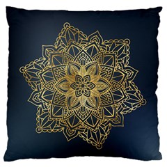 Gold Mandala Floral Ornament Ethnic Large Flano Cushion Case (One Side)