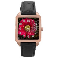 Fantasy Flower Fractal Blossom Rose Gold Leather Watch 