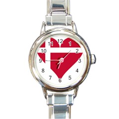 Heart Love Flag Denmark Red Cross Round Italian Charm Watch by Celenk