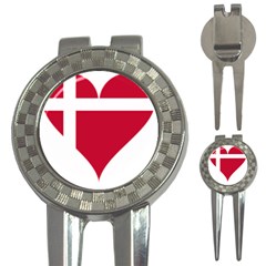 Heart Love Flag Denmark Red Cross 3-in-1 Golf Divots by Celenk