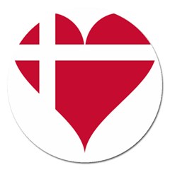 Heart Love Flag Denmark Red Cross Magnet 5  (round) by Celenk