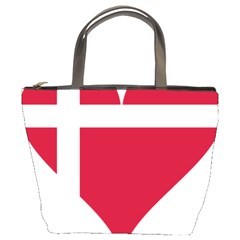 Heart Love Flag Denmark Red Cross Bucket Bags by Celenk