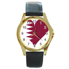 Heart Love Flag Qatar Round Gold Metal Watch