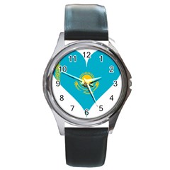 Heart Love Flag Sun Sky Blue Round Metal Watch by Celenk