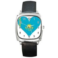 Heart Love Flag Sun Sky Blue Square Metal Watch by Celenk