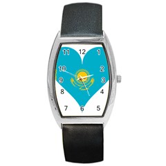 Heart Love Flag Sun Sky Blue Barrel Style Metal Watch by Celenk