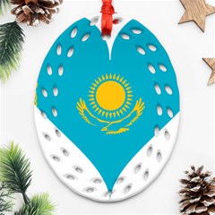 Heart Love Flag Sun Sky Blue Ornament (oval Filigree) by Celenk