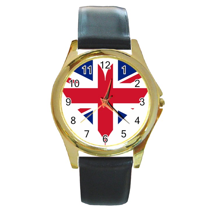 Heart Love Heart Shaped Flag Round Gold Metal Watch