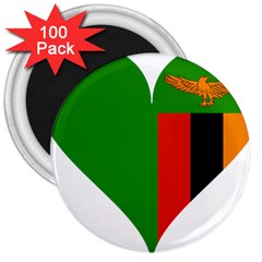 Heart Love Heart Shaped Zambia 3  Magnets (100 Pack) by Celenk