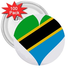 Heart Love Tanzania East Africa 3  Buttons (100 Pack)  by Celenk