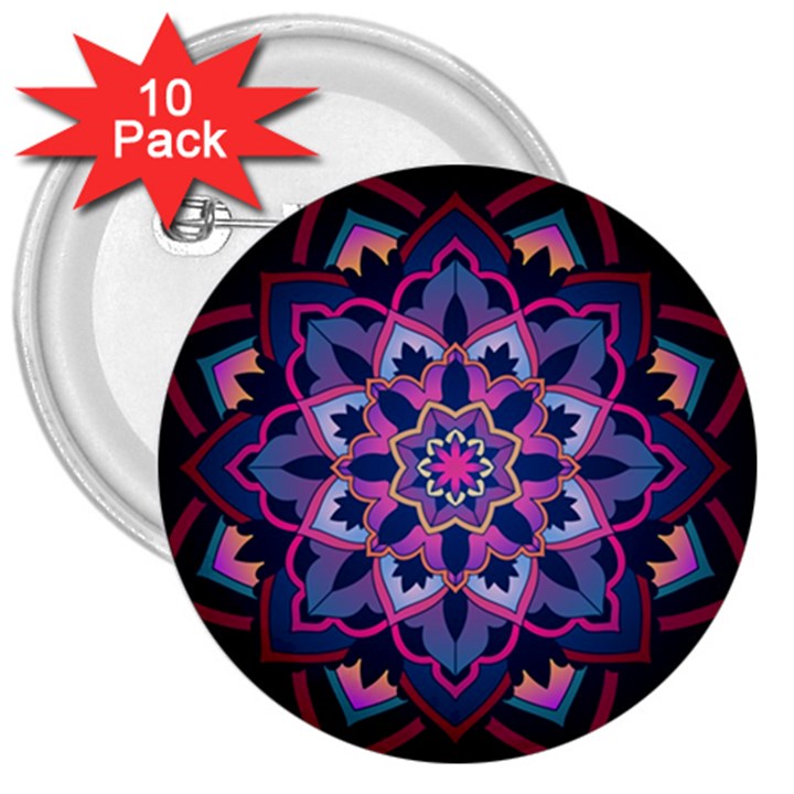 Mandala Circular Pattern 3  Buttons (10 pack) 