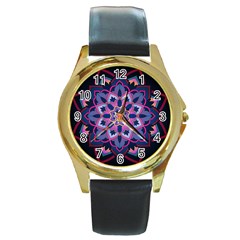 Mandala Circular Pattern Round Gold Metal Watch