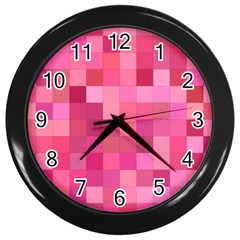 Pink Square Background Color Mosaic Wall Clocks (black) by Celenk