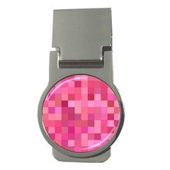 Pink Square Background Color Mosaic Money Clips (round)  by Celenk