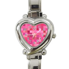 Pink Square Background Color Mosaic Heart Italian Charm Watch by Celenk