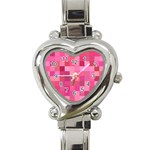 Pink Square Background Color Mosaic Heart Italian Charm Watch Front