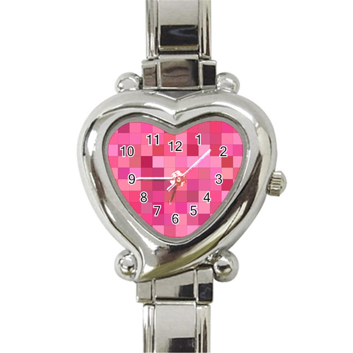 Pink Square Background Color Mosaic Heart Italian Charm Watch