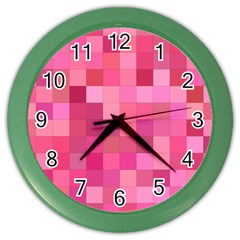 Pink Square Background Color Mosaic Color Wall Clocks by Celenk