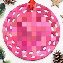 Pink Square Background Color Mosaic Ornament (round Filigree) by Celenk