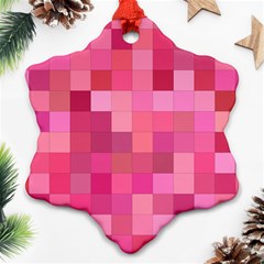 Pink Square Background Color Mosaic Snowflake Ornament (two Sides) by Celenk