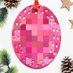 Pink Square Background Color Mosaic Oval Filigree Ornament (two Sides) by Celenk