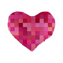 Pink Square Background Color Mosaic Standard 16  Premium Heart Shape Cushions by Celenk