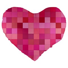 Pink Square Background Color Mosaic Large 19  Premium Heart Shape Cushions by Celenk