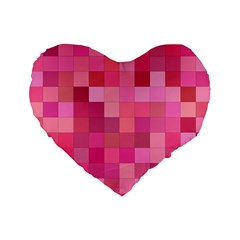 Pink Square Background Color Mosaic Standard 16  Premium Flano Heart Shape Cushions by Celenk