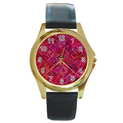 Pattern Background Square Modern Round Gold Metal Watch by Celenk