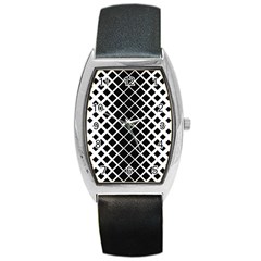 Square Diagonal Pattern Monochrome Barrel Style Metal Watch by Celenk