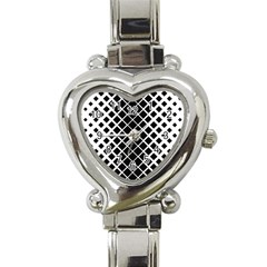 Square Diagonal Pattern Monochrome Heart Italian Charm Watch by Celenk