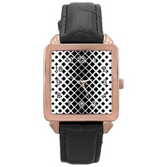 Square Diagonal Pattern Monochrome Rose Gold Leather Watch  by Celenk