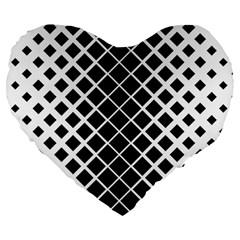 Square Diagonal Pattern Monochrome Large 19  Premium Flano Heart Shape Cushions by Celenk